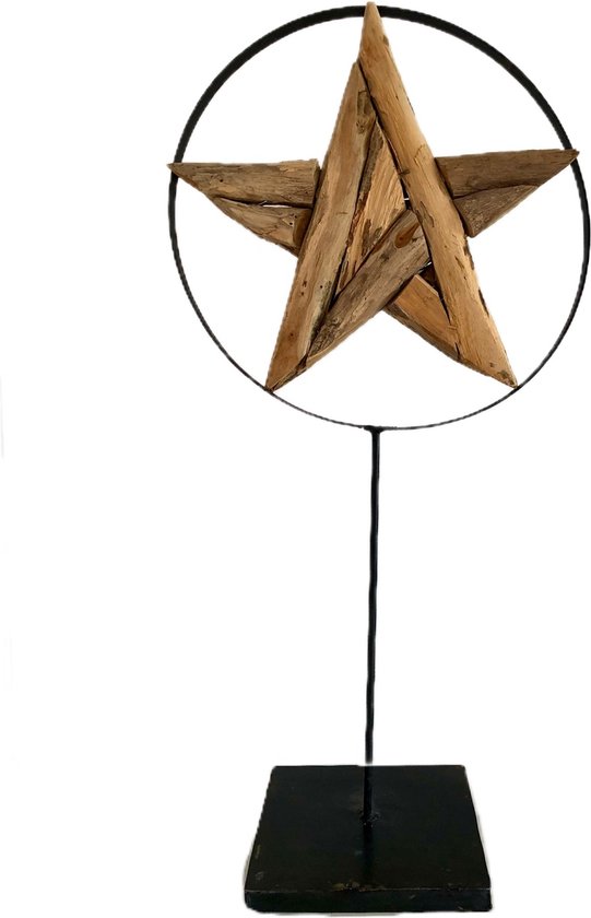 Foto: Christmas star stand full 62 cm hoog tropische houtsoort gedroogd hout metaal decoratiefiguur kerstdecoratie kerst handgemaakt interieur accessoire voor binnen voor buiten cadeau geschenk tuinfiguur tuinbeeld nieuwjaar