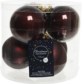 Decoris Kerstballen - 6 stuks - glas - mahonie bruin - 8 cm