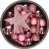 Decoris Kerstballen met piek - 33st - kunststof - mix roze - 5-6-8 cm