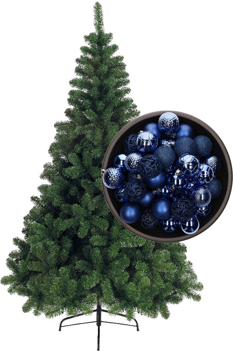 Bellatio Decorations kerstboom H150 cm - met kerstballen kobalt blauw