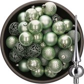 Decoris Kerstballen - 37x stuks - 6 cm - mintgroen - kunststof - incl. glazen piek glans zilver