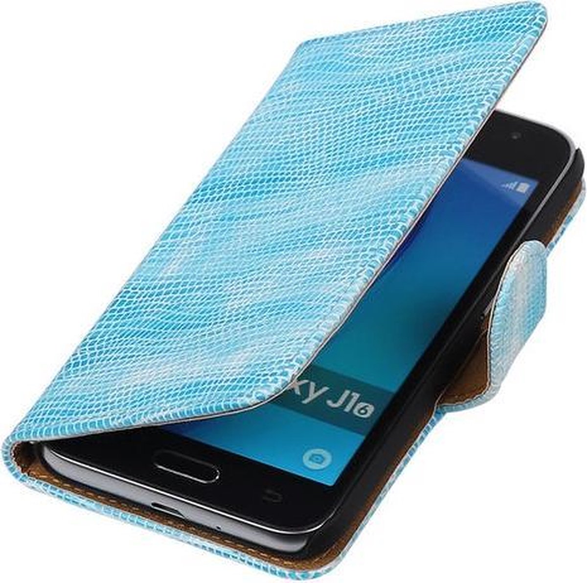 Turquoise Mini Slang booktype cover hoesje voor Samsung Galaxy J1 Nxt