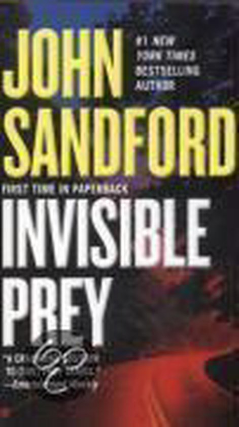 Boekomslag van "Invisible Prey" door John Sandford. Met een donkere boomrijke weg met koplampen.
