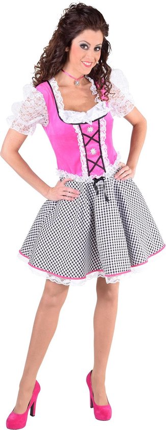 Dirndl Nicky rose avec jupe à carreaux | Oktoberfest vêtements dames robe taille 36 (S)