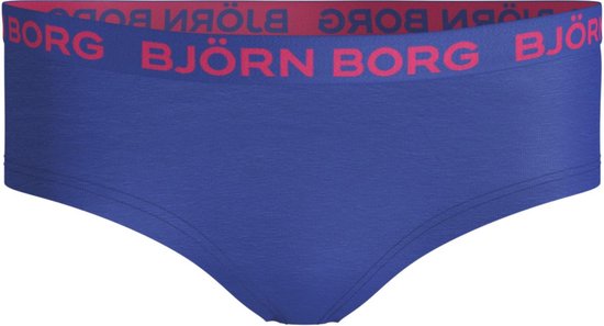 Blauwe hipster onderbroek met Björn Borg logo in roze op de tailleband.