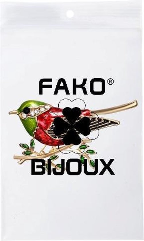 Fako Bijoux® - Broche - Vogel - Vogel Op Tak - 45x26mm - Rood - Fako Bijoux®