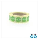 Etiket - Reclame-sticker - 30% korting - rond 16 mm - groen-wit - rol à 500 stuks