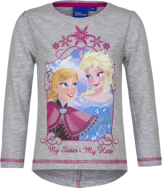 Disney Frozen Shirt - Lange Mouw - Grijs - Maat 122/128 - 8 jaar/128 cm