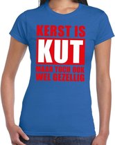Foute Kerst t-shirt Kerst is kut maar toch ook wel gezellig blauw voor dames L