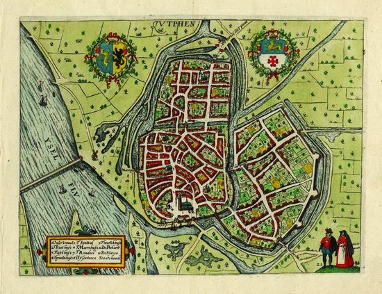 Historische kaart, plattegrond van de stad Zutphen door Guicciardini in