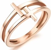 Damesring Rosegoudkleurig Staal Double Cross-17mm