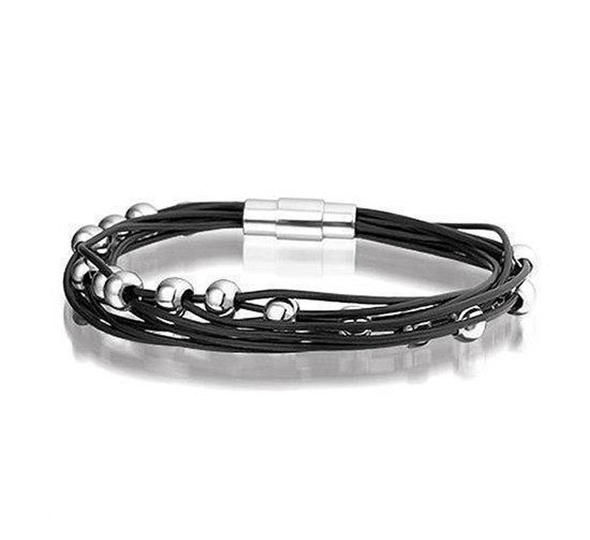 Montebello Armband Havana - Leer - 316L Staal - Magneet - ∅5mm - 19cm