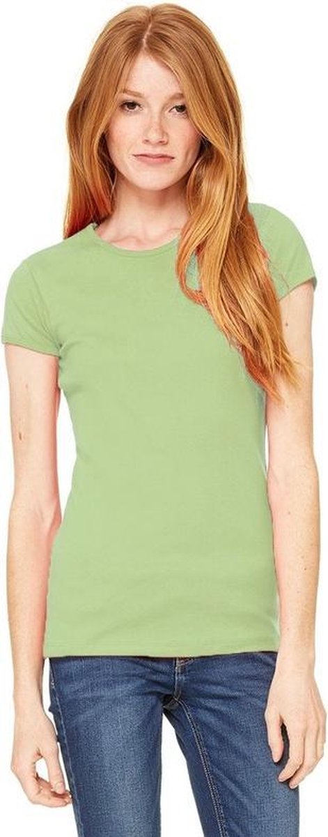 Basic t-shirt mosgroen met ronde hals voor dames - Dameskleding shirtjes S