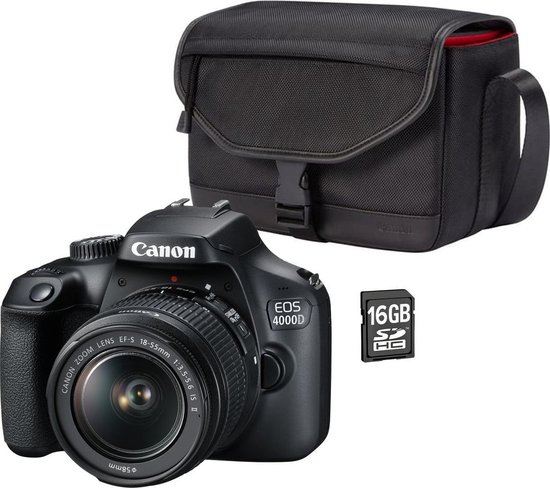 rivaal Betekenis Ontslag Canon EOS 4000D + 18-55mm DC + Cameratas + Geheugenkaart 16GB +  Reinigingsdoekje - Zwart | bol.com
