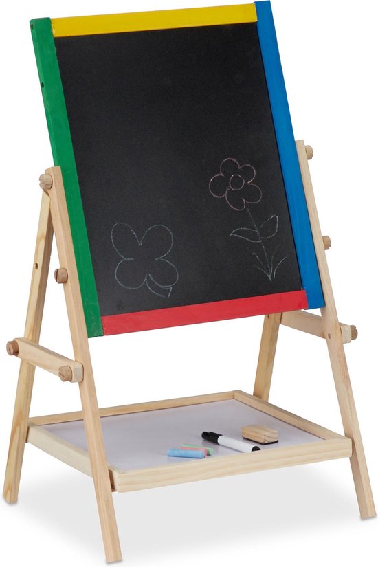 relaxdays schoolbord voor kinderen - whiteboard - tekenbord met krijt stift  - kinderbord | bol.com