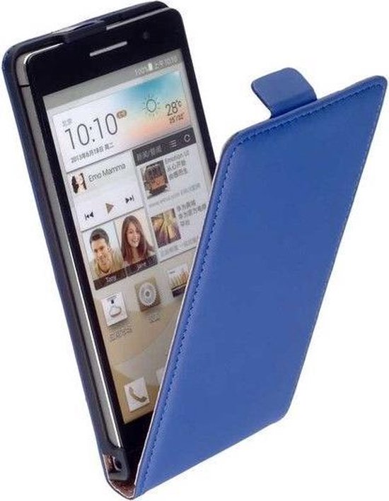 ontwerper Ru Vergoeding Lederen Flip case case Telefoonhoesje - Huawei Ascend P6 Blauw | bol.com
