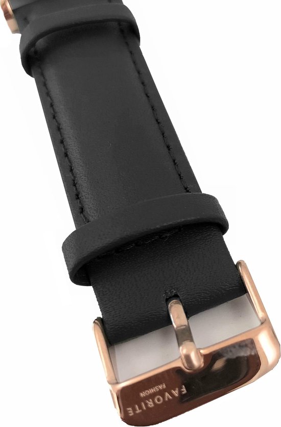 Vitória Matt Black Horloge | Favorite Fashion | Rosegoud & Zwart | Lederen band | Luxe Giftset/Cadeauset