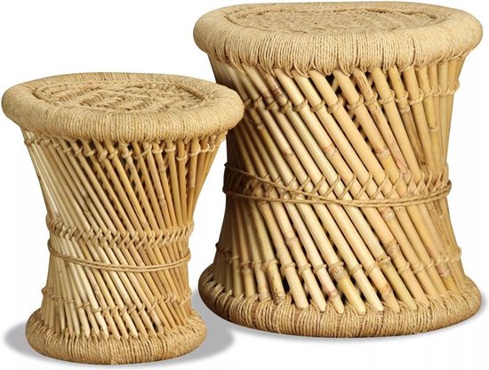 Zegevieren Schandelijk Afscheiden Tafelset bijzettafel tafel set 2 bamboo bamboe rond salontafel | bol.com