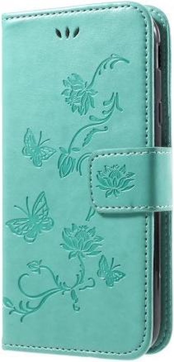 Bloemen & Vlinders Book Case - Geschikt voor Samsung Galaxy J7 (2017) Hoesje - Cyan