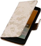 Lace Bookstyle Wallet Case Hoesjes voor LG L Bello D335 Wit