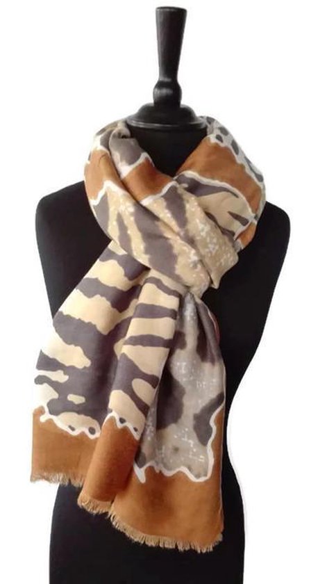 Voorjaar dames sjaal met dierenprint in okergeel antraciet grijs taupe -  luipaard... | bol.com