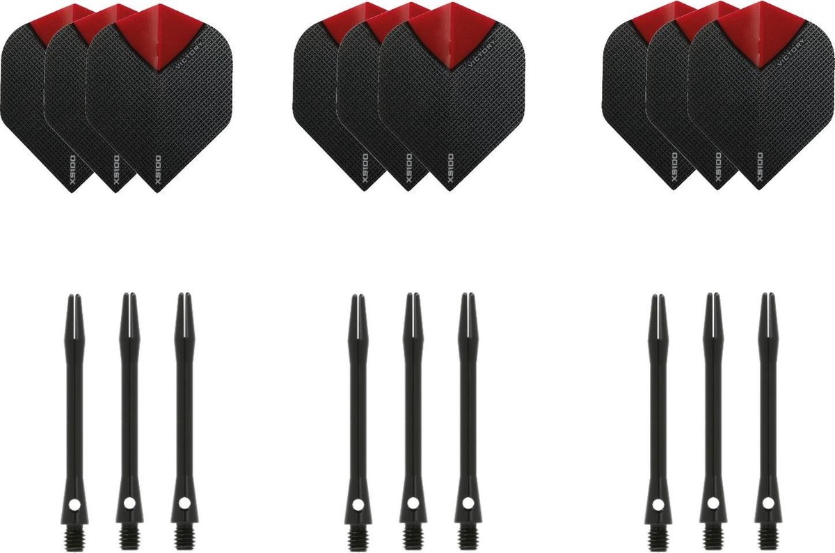 Dragon darts - 3 sets - XS100 Skylight - Rood - Darts flights - plus 3 sets - aluminium - darts shafts - zwart - medium
