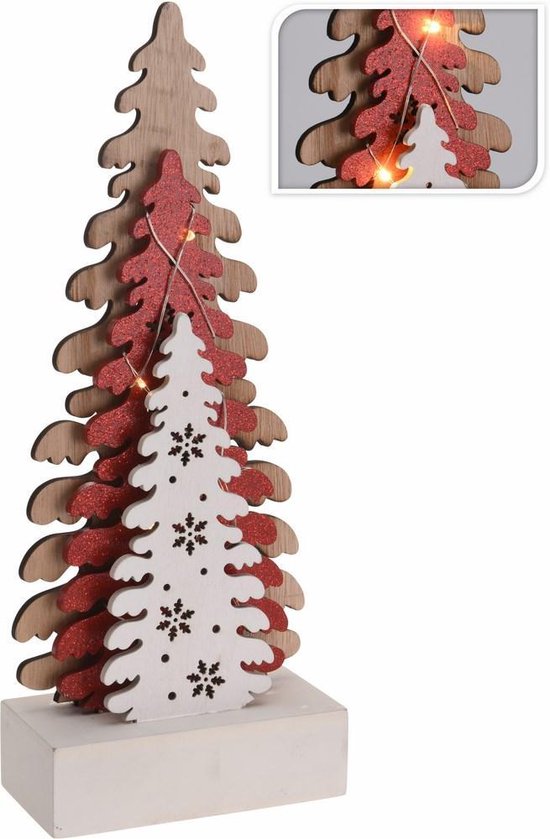 Mini kerstboom SET 1x Kerstboom 40cm met LED 2x kerstboom wit
