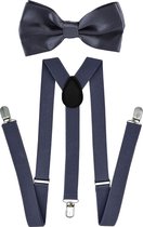 Fako Fashion® - Bretels Met Vlinderstrik - Vlinderdas - Strik - Effen - 100cm - Donkergrijs