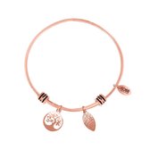 CO88 Collection Celestial 8CB 25012 Stalen Armband met Hangers - Levensboom en Blaadje - One-size - Rosékleurig