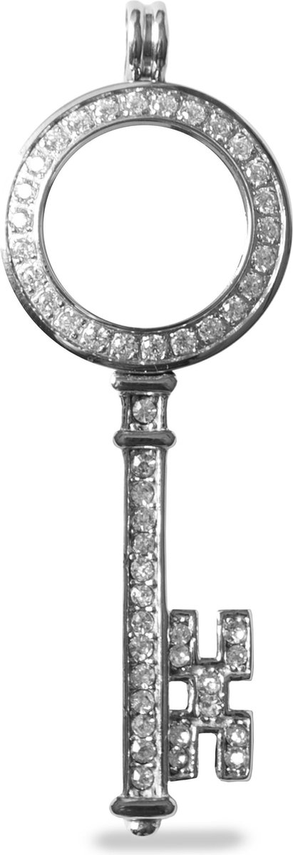 Silventi Lockits 982401145 Stalen muntenhouder - sleutel met kristal - voor 20 mm dikte 2 mm munt - Zilverkleurig
