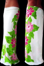 Batik Sarong Wit Tropische Bloemen Roze, Beach Pareo, Omslagdoek, Hamamdoek, Wikkelrok Beste Kwaliteit Rayon Indonesië 115  * 180 cm