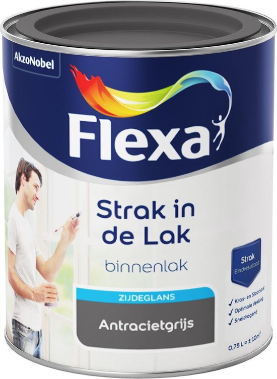 Flexa Strak in de Watergedragen Zijdeglans Antraciet - 750 ml | bol.com
