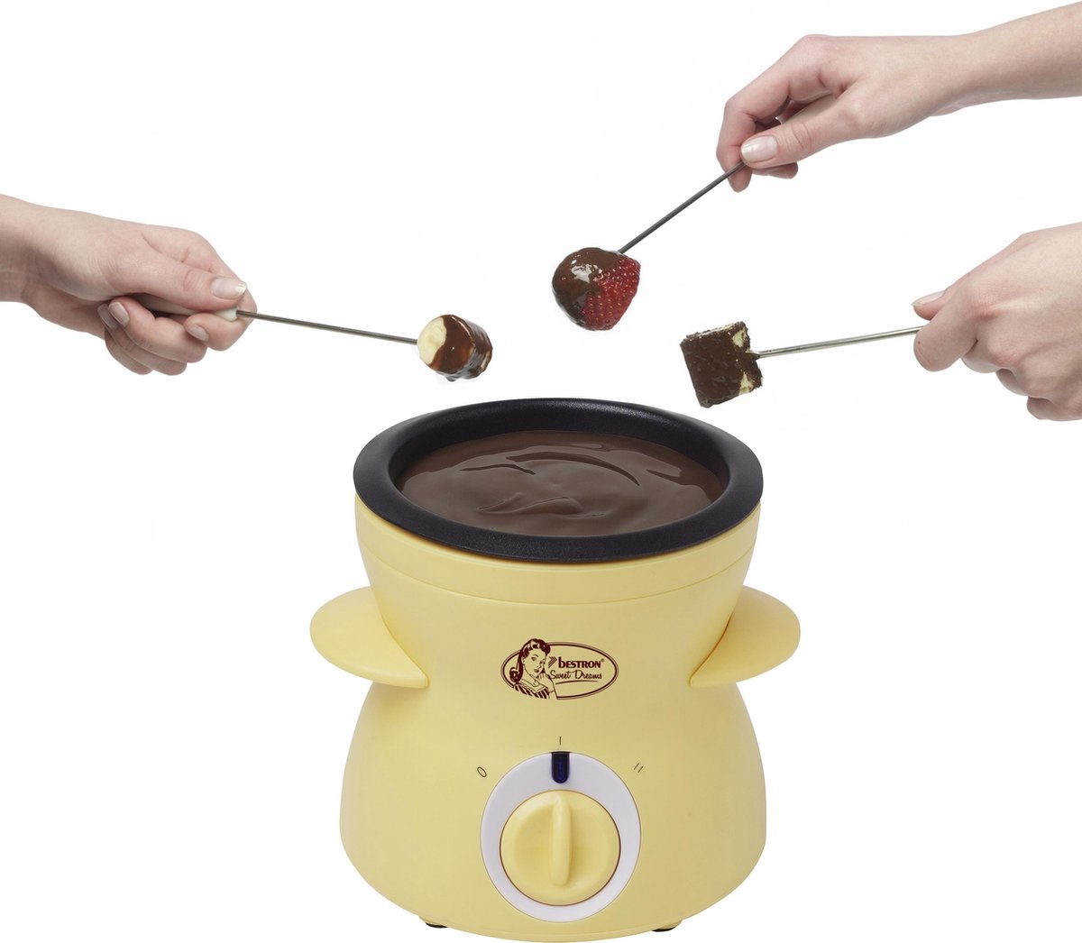 Bestron Chocolade-Fondueset voor 2 Personen, elektrische Chocofondue incl. 10x spiesen, 10x vorken en 1x spatel, 25 Watt...