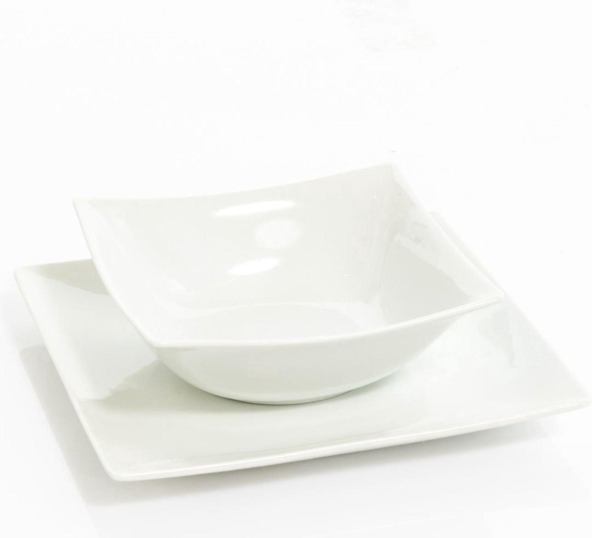 Tafelservies "Modern” 6 diepe borden + 6 platte borden vierkant wit | bol