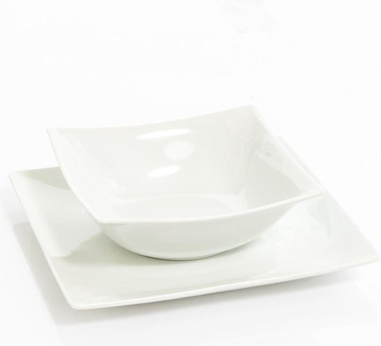 Mijlpaal Evolueren bubbel Tafelservies "Modern” 6 diepe borden + 6 platte borden vierkant wit |  bol.com