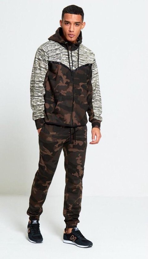 Heren trainingspak camo shooter met capuchon in kleur khaki in maat m bol