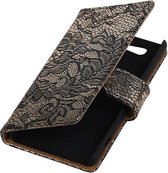 Lace Bookstyle Wallet Case Hoesjes Geschikt voor Sony Xperia Z4 Compact Zwart