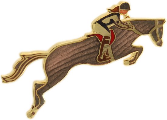 Behave® Broche cheval marron avec épingle décorative en émail cavalier - Broche écharpe