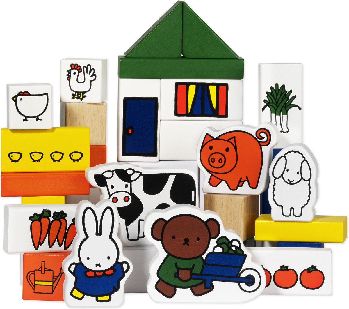 Nijntje houten blokken boerderij - 28 delig peuter speelset met boerderijdieren, bouwblokken - educatief speelgoed cadeau tip - vanaf 2 jaar - Bambolino Toys