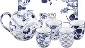 Tokyo Design Studio - Flora Japonica Tea Set 1200ml w/4 Cups 170ml - blauw / wit - porselein - in giftbox