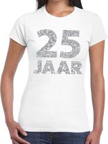 25 jaar zilver glitter verjaardag/jubileum kado shirt wit dames XS