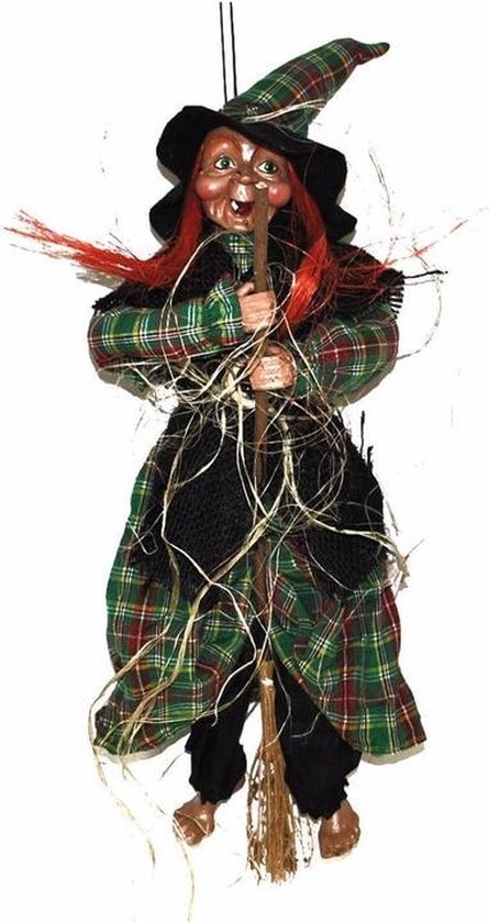 Dioche Décoration de sorcière Poupée de sorcière de décoration d'halloween,  vêtue d'une jupe vaporeuse avec deco suspendre Vert