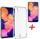 Hoesje geschikt voor Samsung Galaxy A10 - Anti Shock Proof Siliconen Back Cover Case Hoes Transparant - Tempered Glass Screenprotector