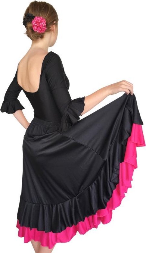 Spaanse Flamenco Rok - zwart met roze rand voor meisjes - Maat 6 -  kledingmaat 104-110 | bol.com