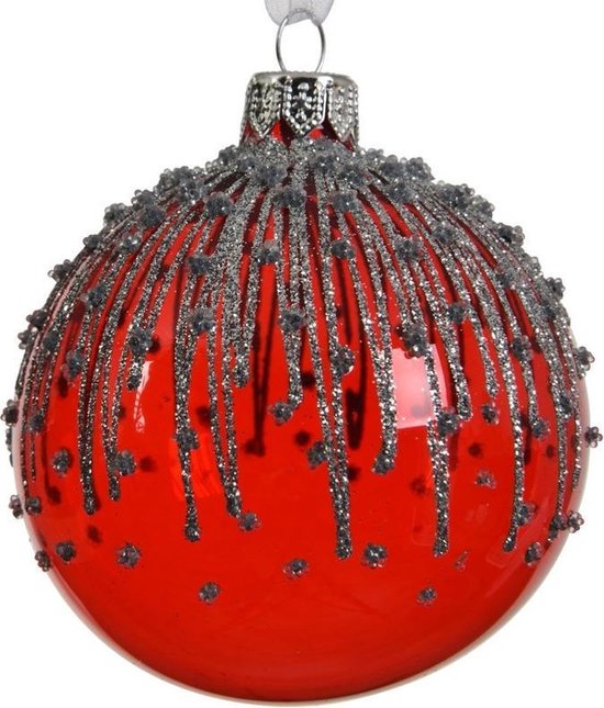 6x Rode kerstversiering kerstballen van glas 8 cm transparante