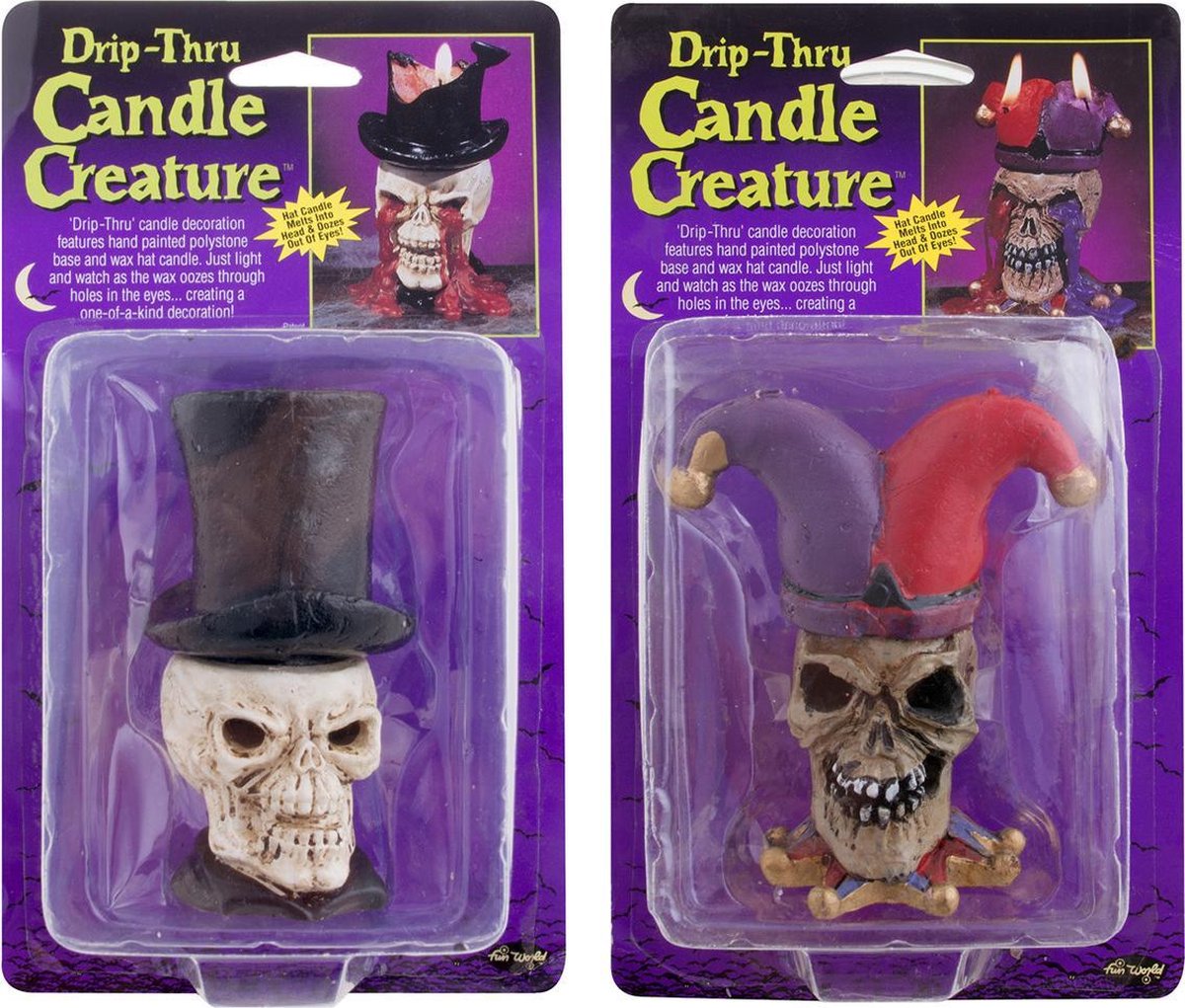 Halloween skeleton kaars + joker kaars - drip thru - 2 stuks