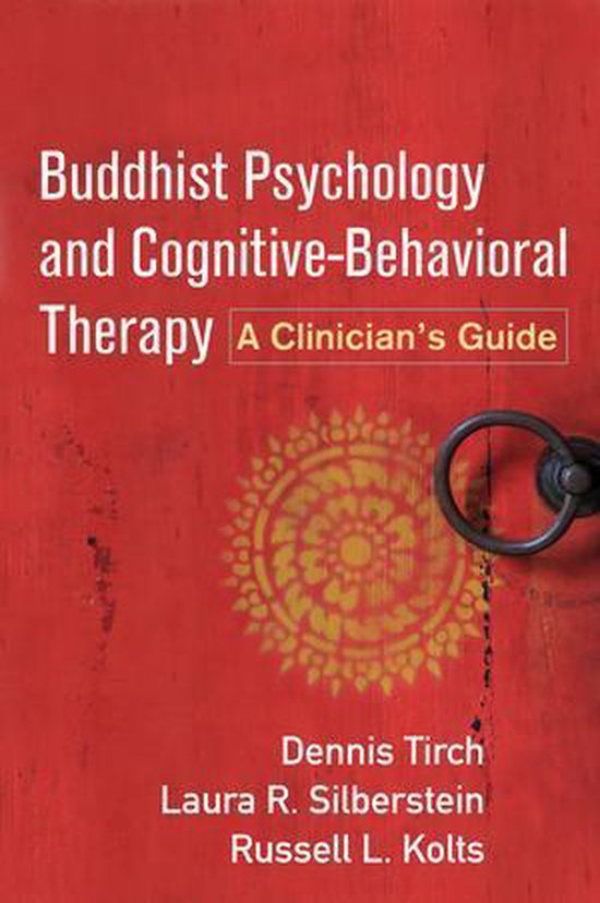 Boek "Buddhist Psychology and Cognitive-Behavioral Therapy: A Clinician's Guide" met rode deur en gouden mandala.