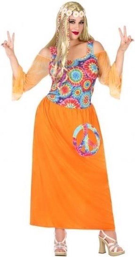 enthousiasme Salie Super goed Grote maten oranje hippie/flower power verkleed jurkje voor dames -  carnavalskleding -... | bol.com