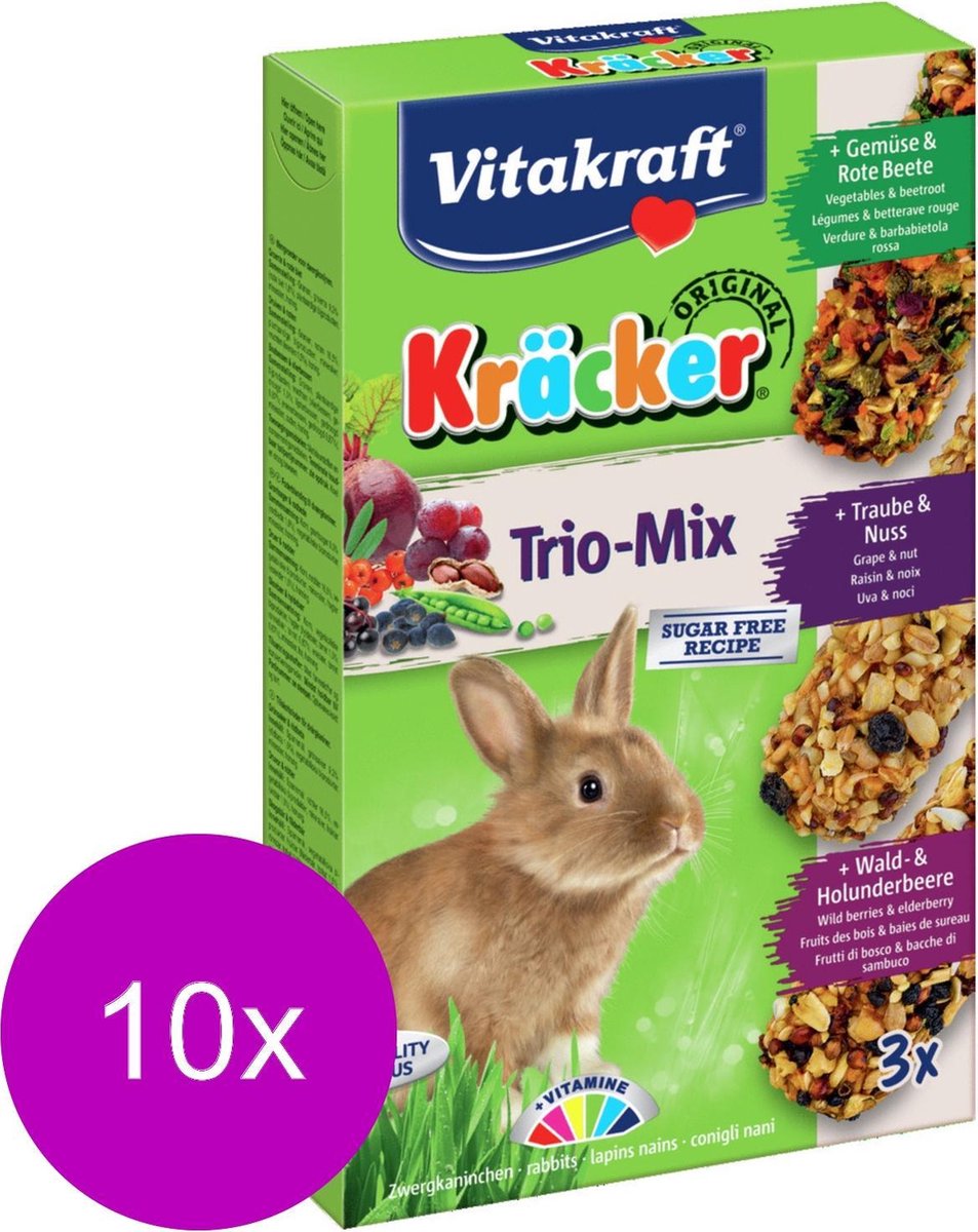 Vitakraft Konijn Kracker 3in1 - Konijnensnack - 10 x Noten&Bosbessen&Groente