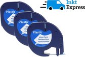 Dymo plastic labels Zwart op wit - 12mm x 4m - 3 stuks